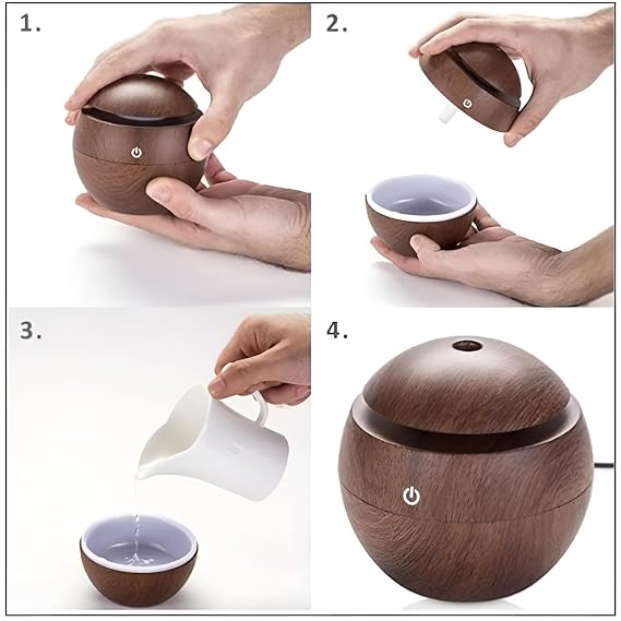 Humidificador Esférico Madera LED 5V