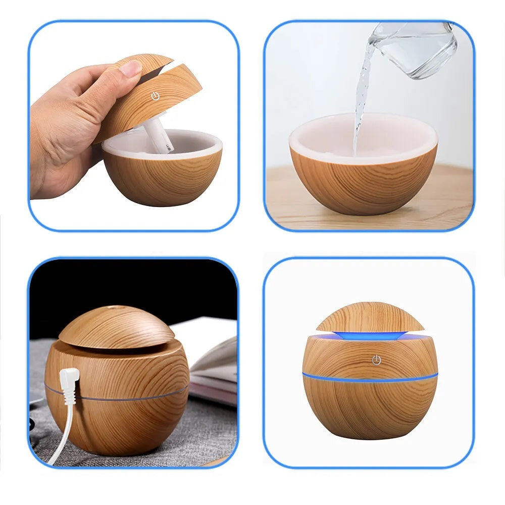 Humidificador Esférico Madera LED 5V
