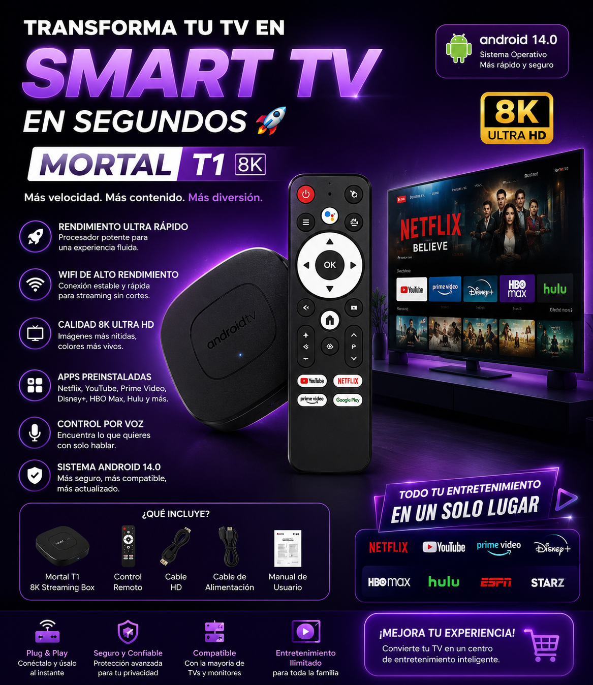 TV Box Mortal T1 Streaming 8K