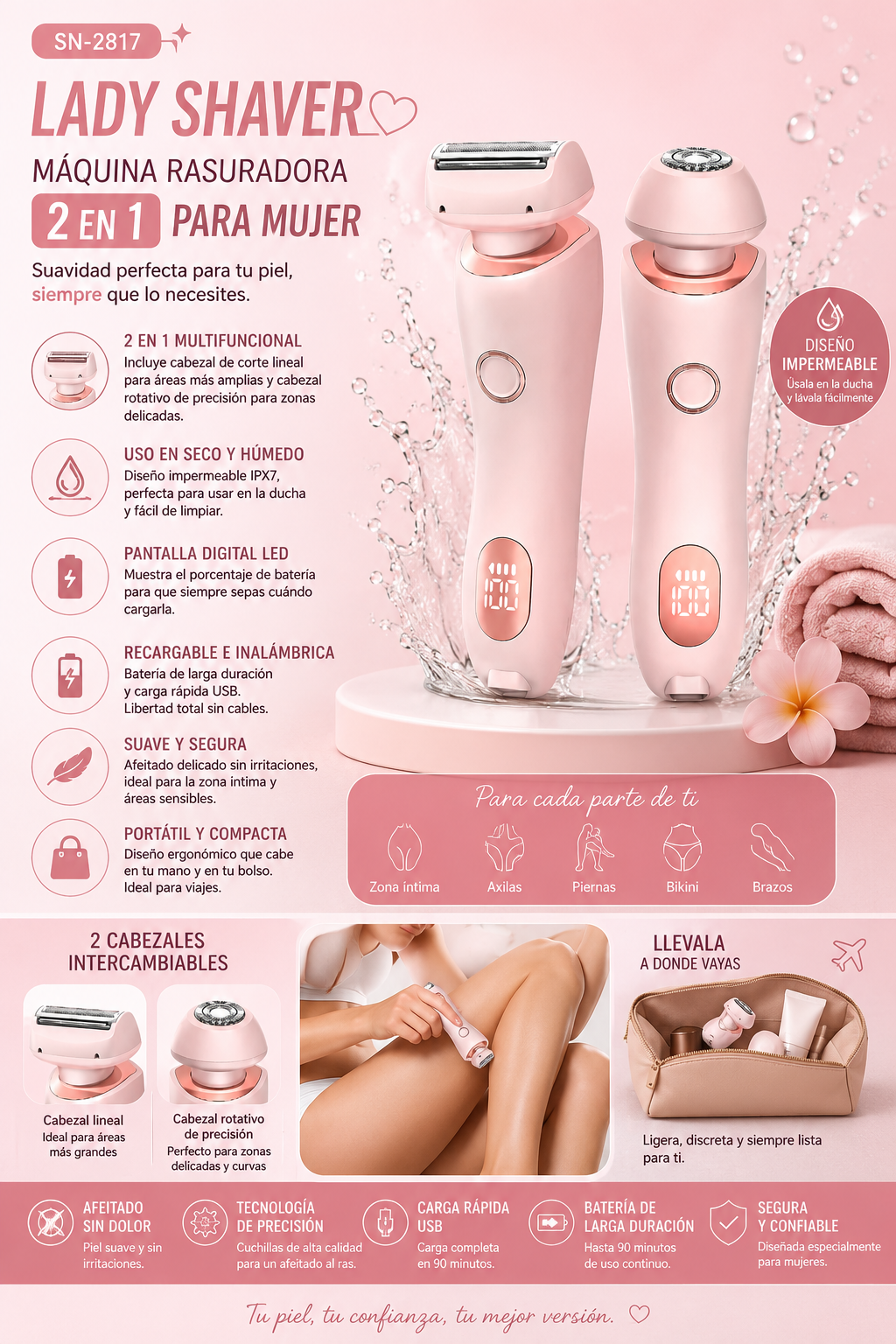 Máquina rasuradora íntima 2 en 1 Mujer