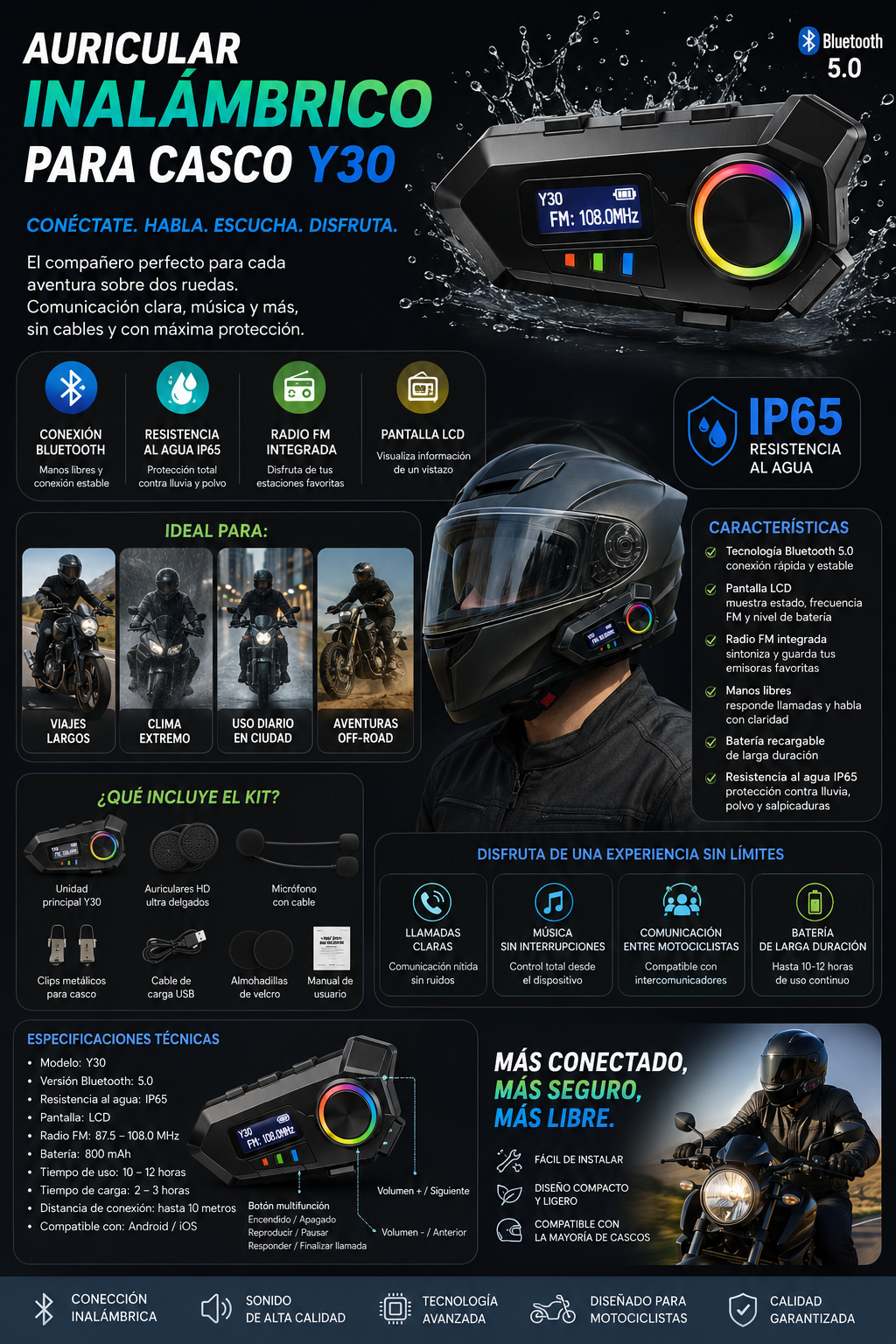 Auricular Inalámbrico Para Casco Moto