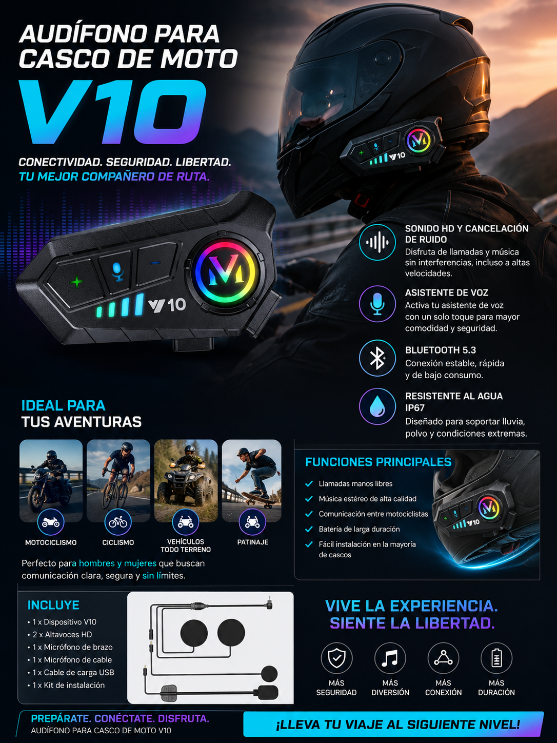 AUDIFONO PARA CASCO DE MOTO V10