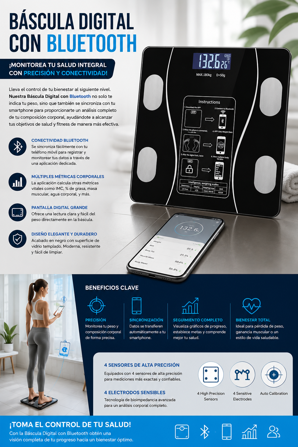 Balanza Báscula Digital con Bluetooth