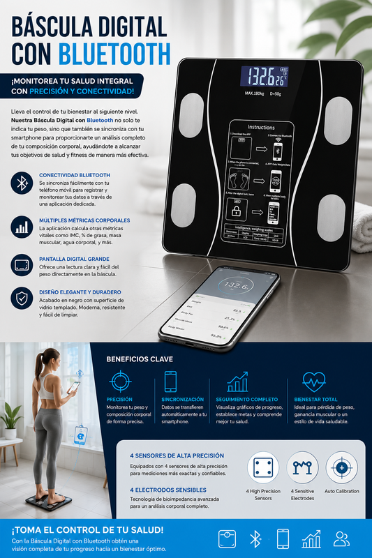 Balanza Báscula Digital con Bluetooth