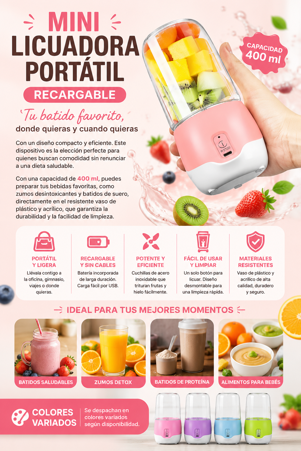 Mini Licuadora Portatil Recargable